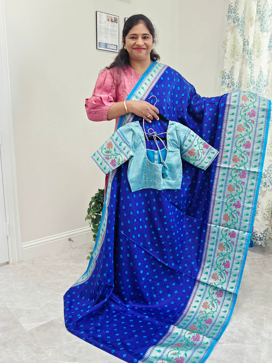 Dupion Silk Bhandini Paithani Border Saree - Blouse