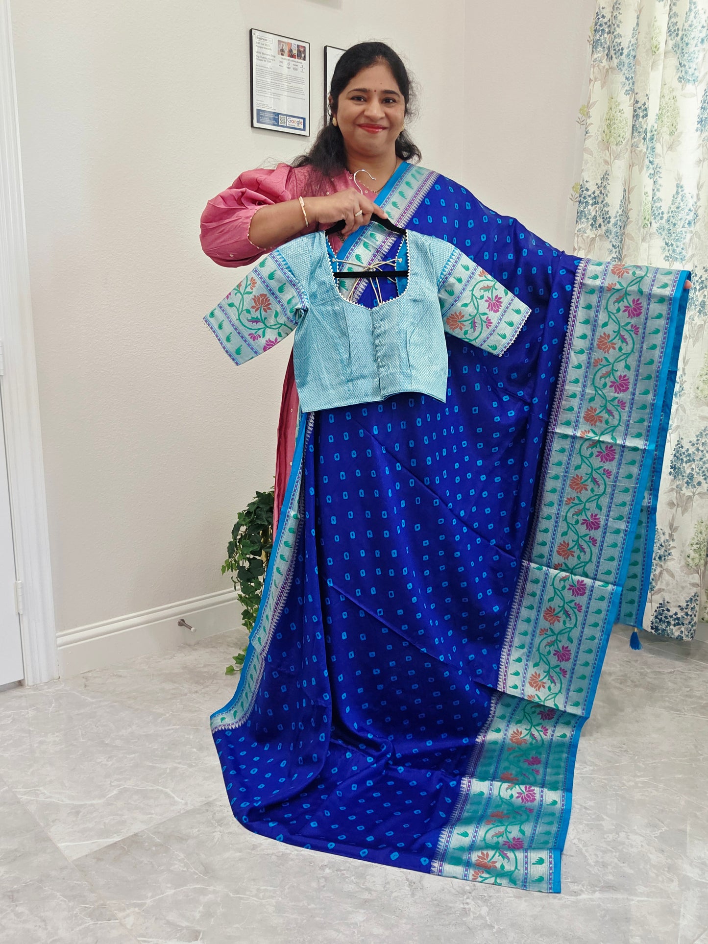 Dupion Silk Bhandini Paithani Border Saree - Blouse