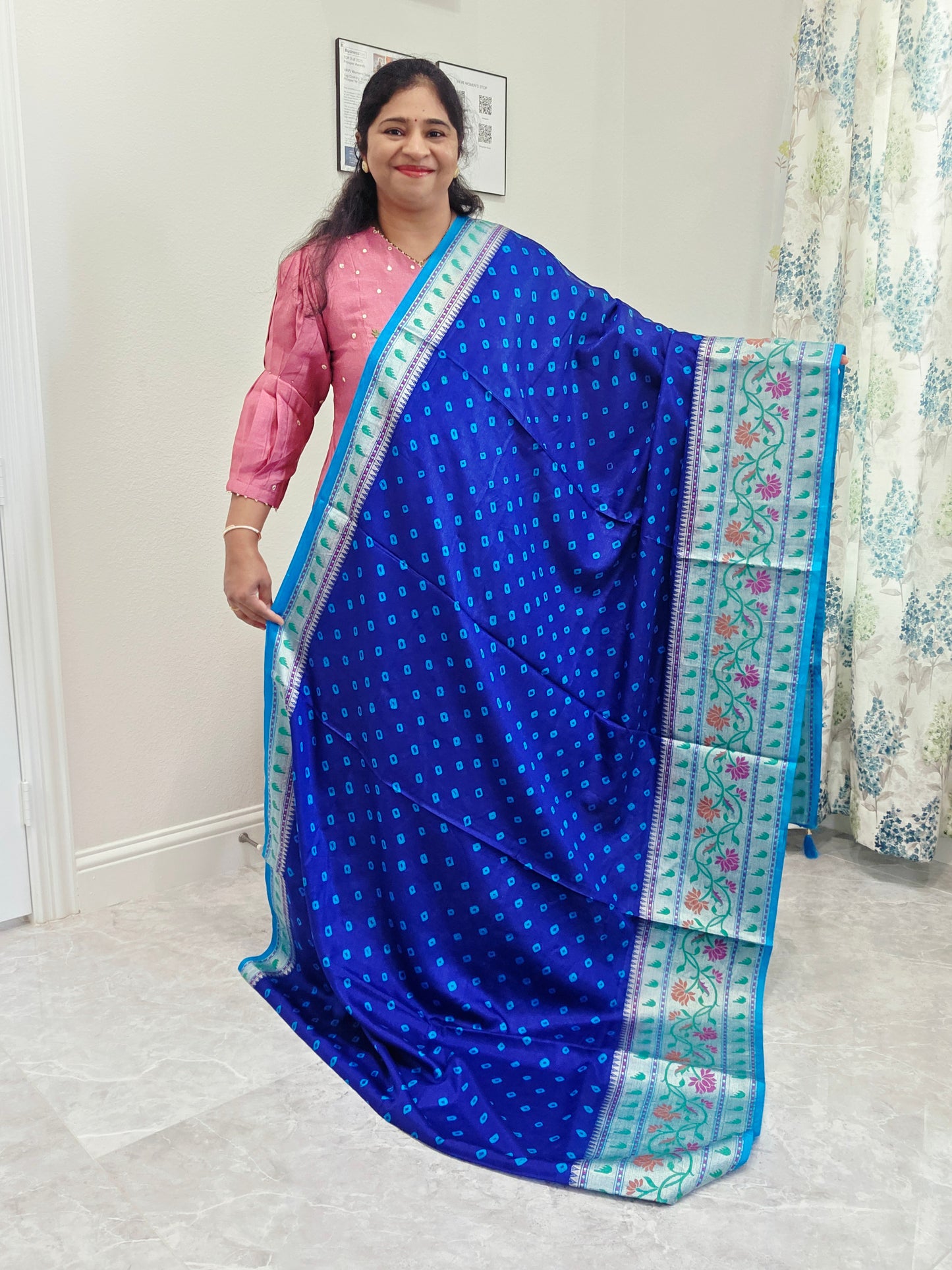 Dupion Silk Bhandini Paithani Border Saree - Blouse