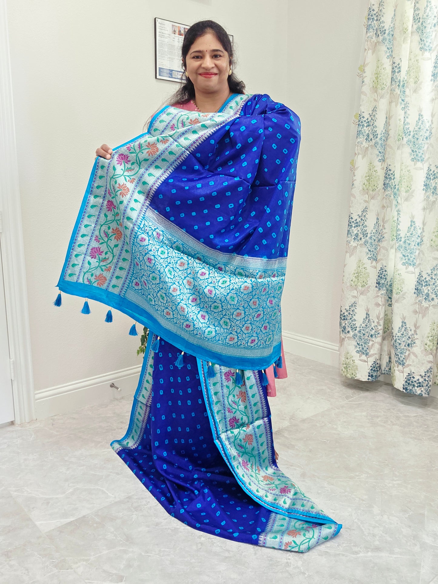 Dupion Silk Bhandini Paithani Border Saree - Blouse