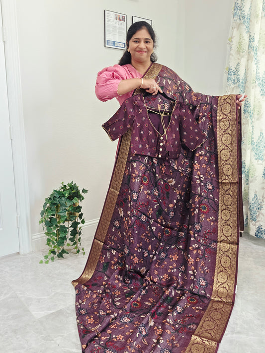 Munga Crepe Silk Kalamkari Digital Print Saree - Blouse