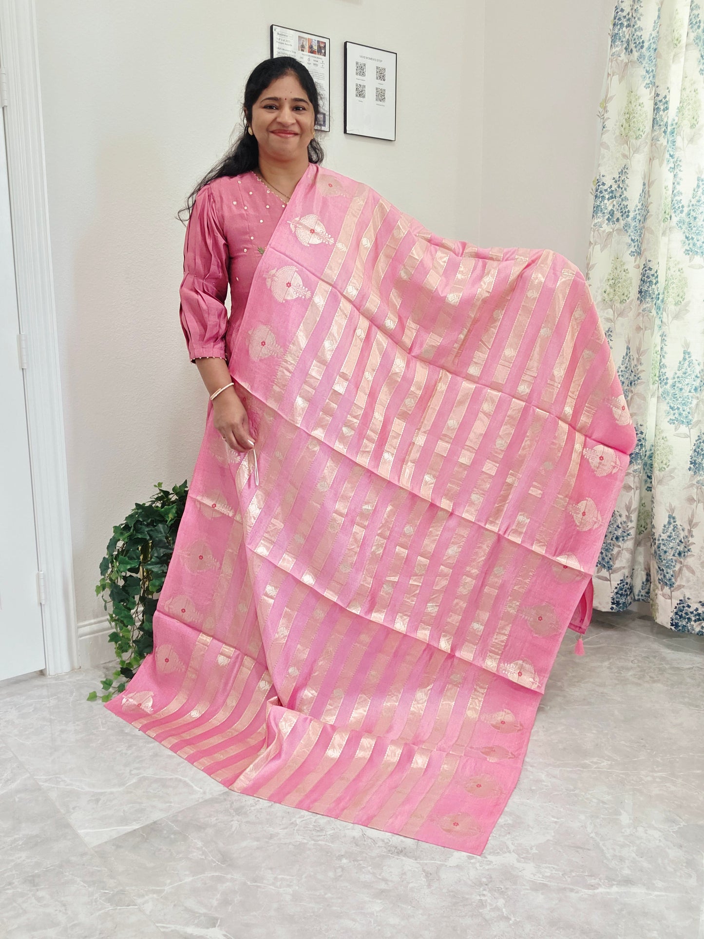 Pink Shade Pure Mango Benarasi Silk Saree with Blouse – Elegant Wedding & Festive Wear – Ready to Ship