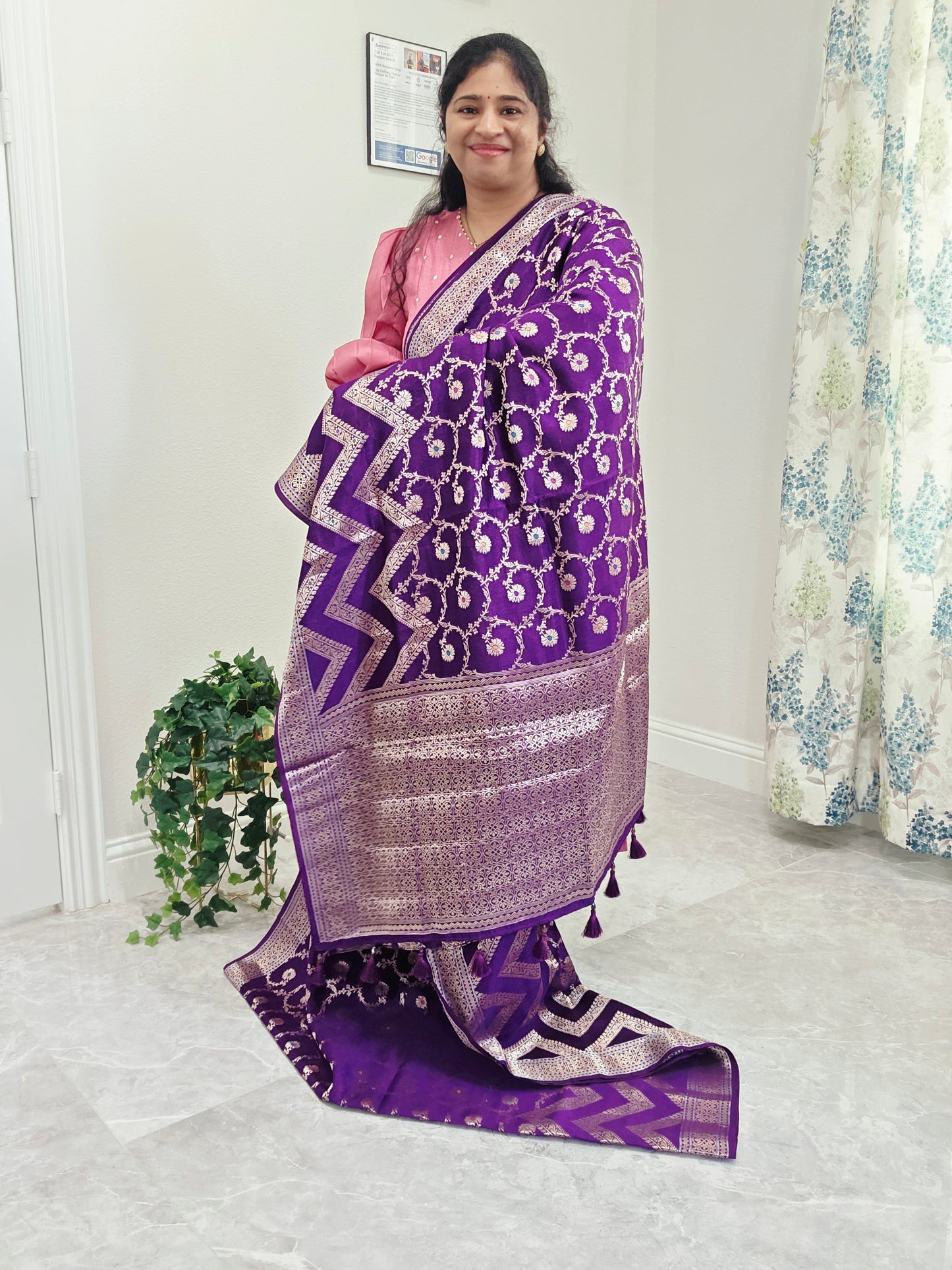 Purple Semi Mango Silk Saree with Zari Work | Stitched Blouse