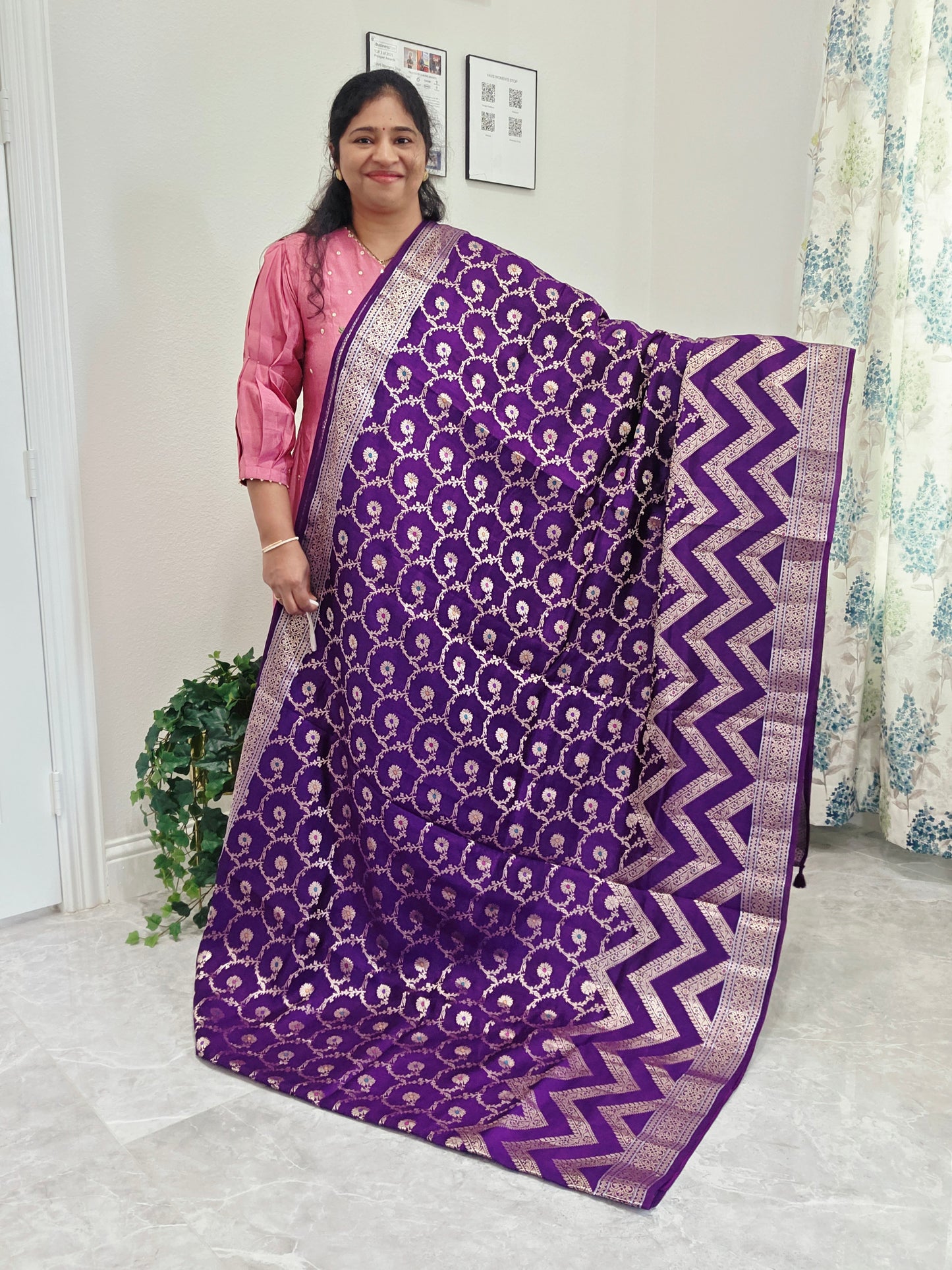Purple Semi Mango Silk Saree with Zari Work | Stitched Blouse
