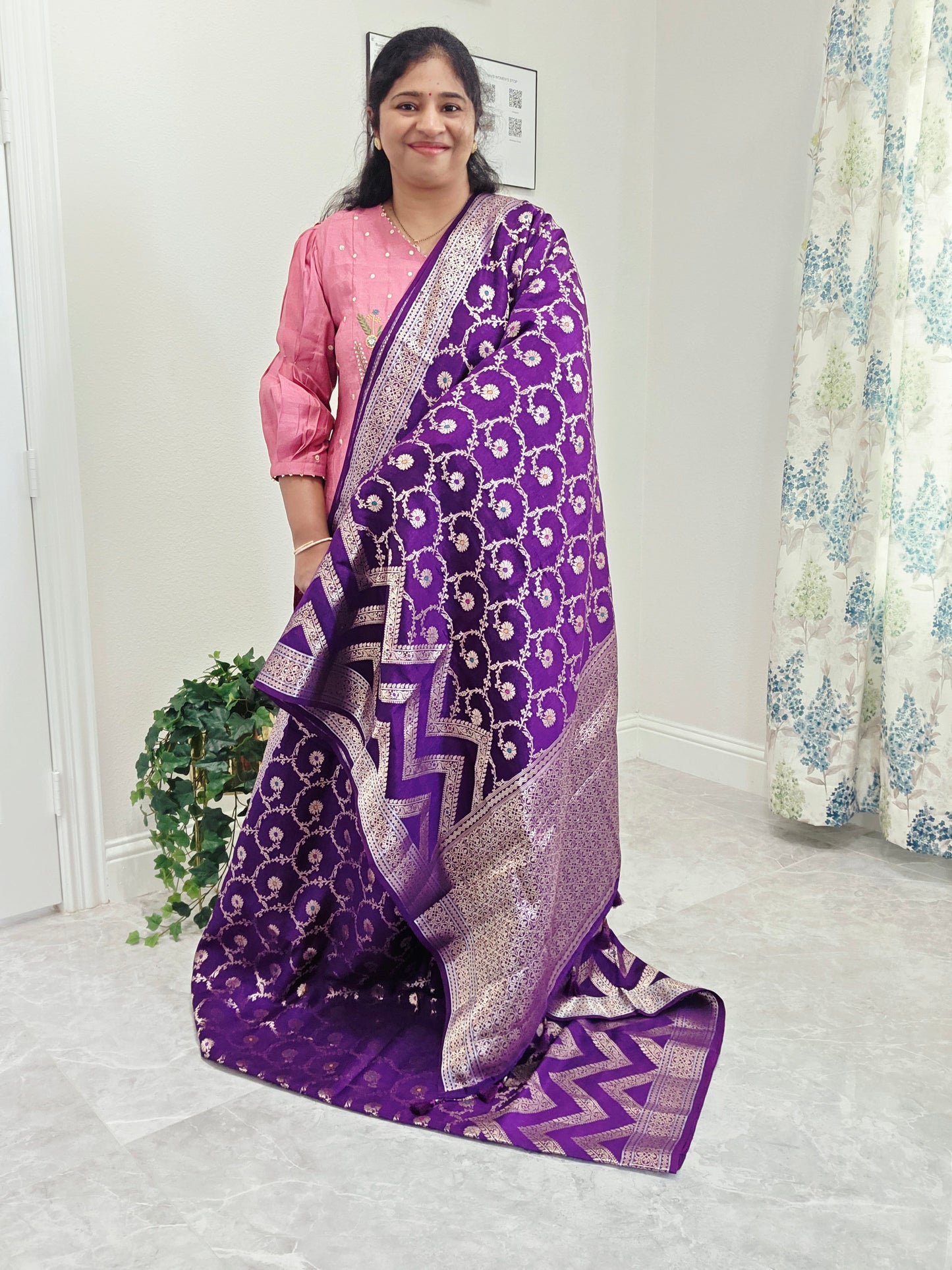 Purple Semi Mango Silk Saree with Zari Work | Stitched Blouse