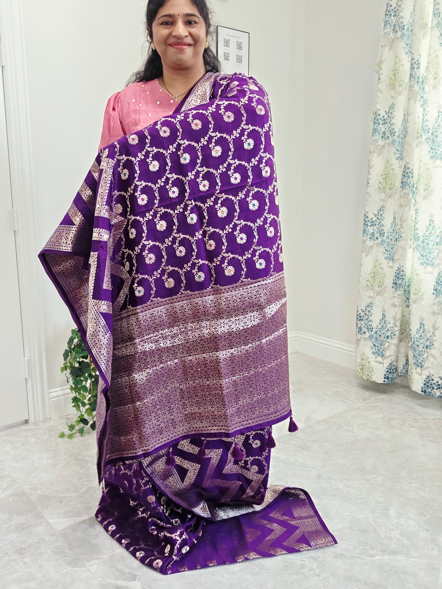 Purple Semi Mango Silk Saree with Zari Work | Stitched Blouse