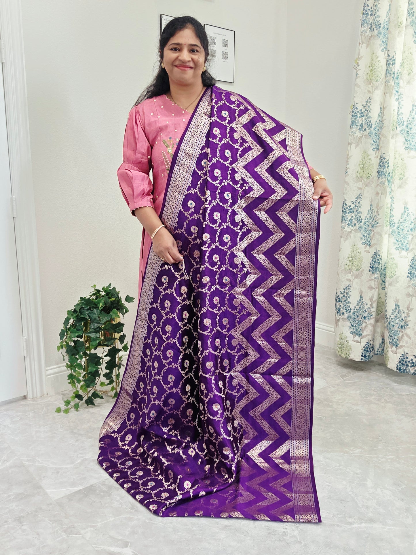 Purple Semi Mango Silk Saree with Zari Work | Stitched Blouse