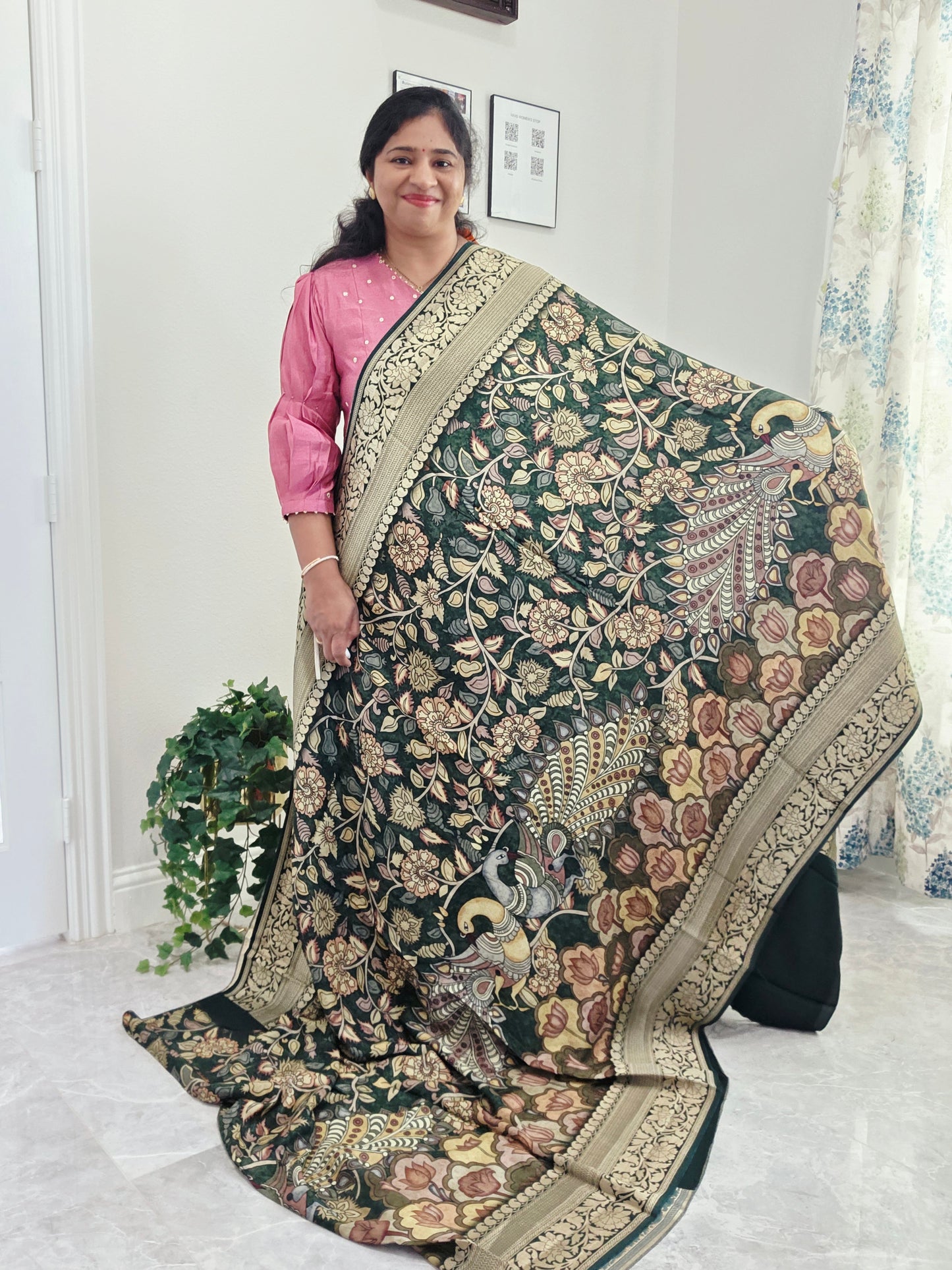 Pure Munga Crepe Silk Kalamkari Digital Print Saree - Blouse
