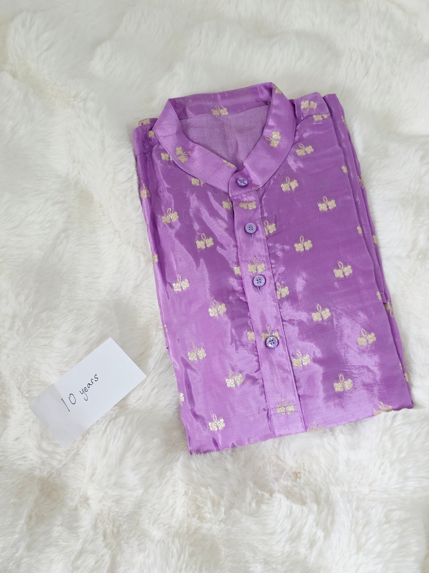 Munga Banarasi Crepe Silk Kurta for Boys | Lavender Gold Zari Butterfly | Age 10 | Festive & Wedding Ethnic Wear