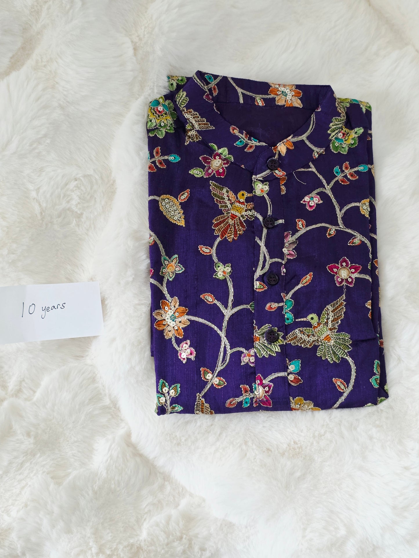 Royal Violet Kalamkari Tussar Rawsilk Kurta for Boys | Luxury Embroidery Festive Wear | Age 10