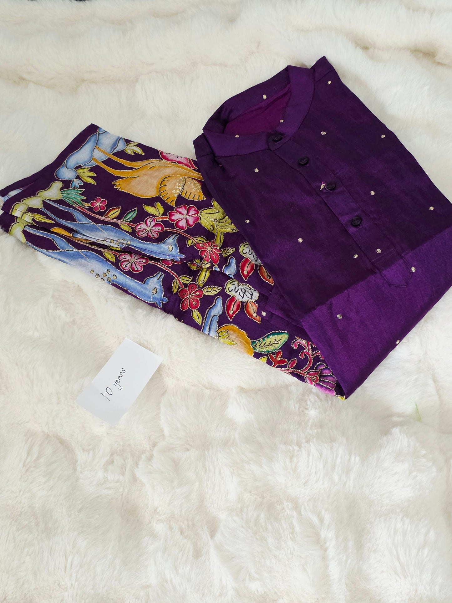 Royal Orchid Purple Kalamkari Tussar Rawsilk Kurta for Boys | Luxury Embroidery Festive Wear | Age 10