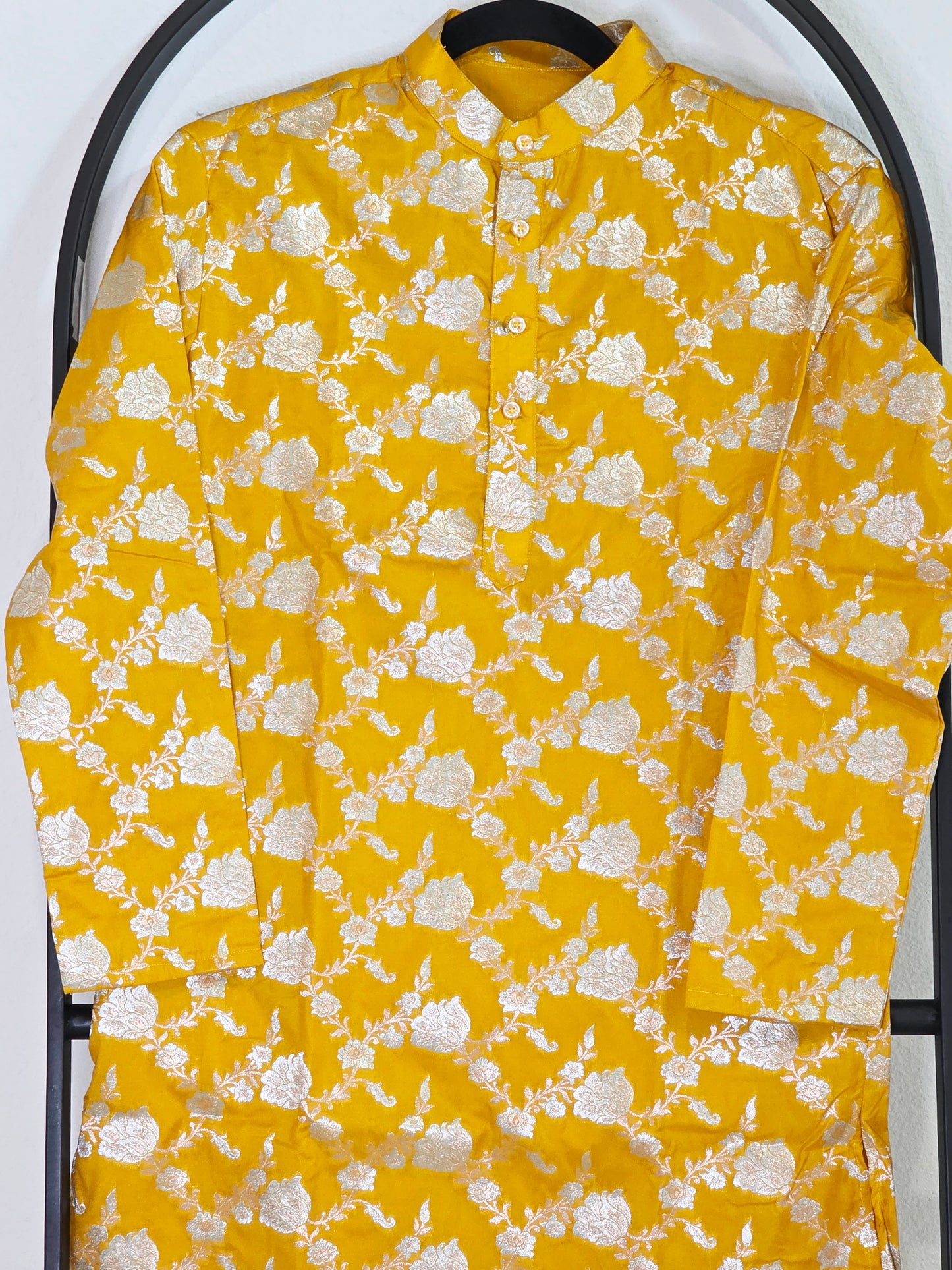 Royal Sunburst Yellow Banarasi Kurta for Boys | Luxury Floral Ethnic Wear | Festive Wedding Kurta for 10 Year Old