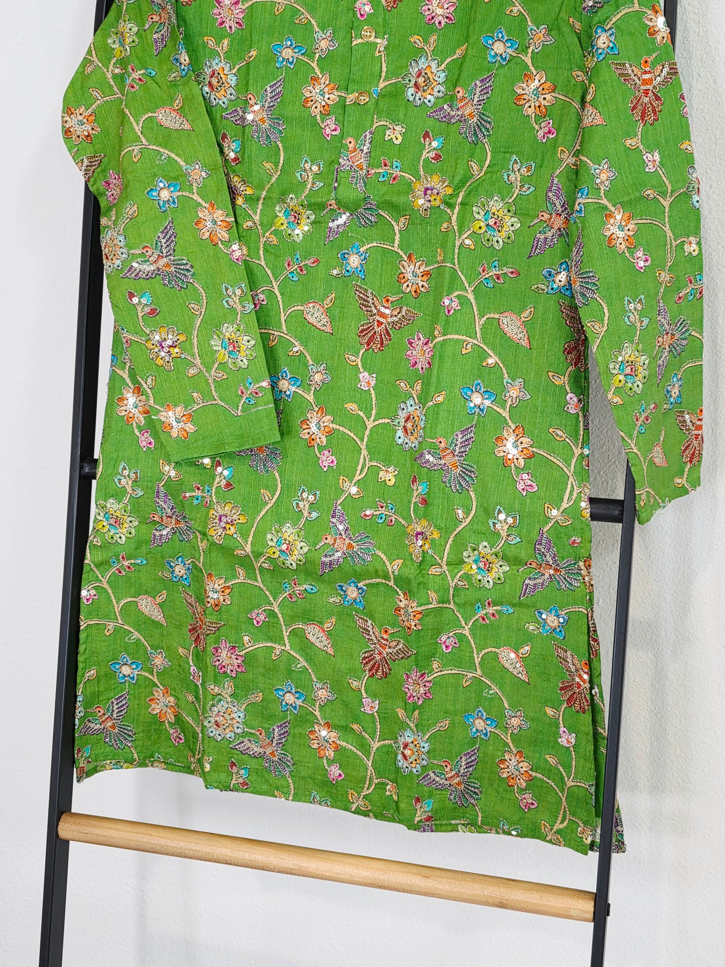 Royal Parrot Green Kalamkari Tussar Rawsilk Kurta for Boys | Luxury Embroidery Festive Wear | Age 10