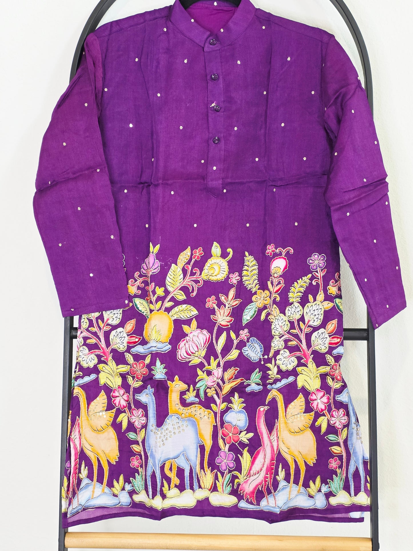 Royal Orchid Purple Kalamkari Tussar Rawsilk Kurta for Boys | Luxury Embroidery Festive Wear | Age 10