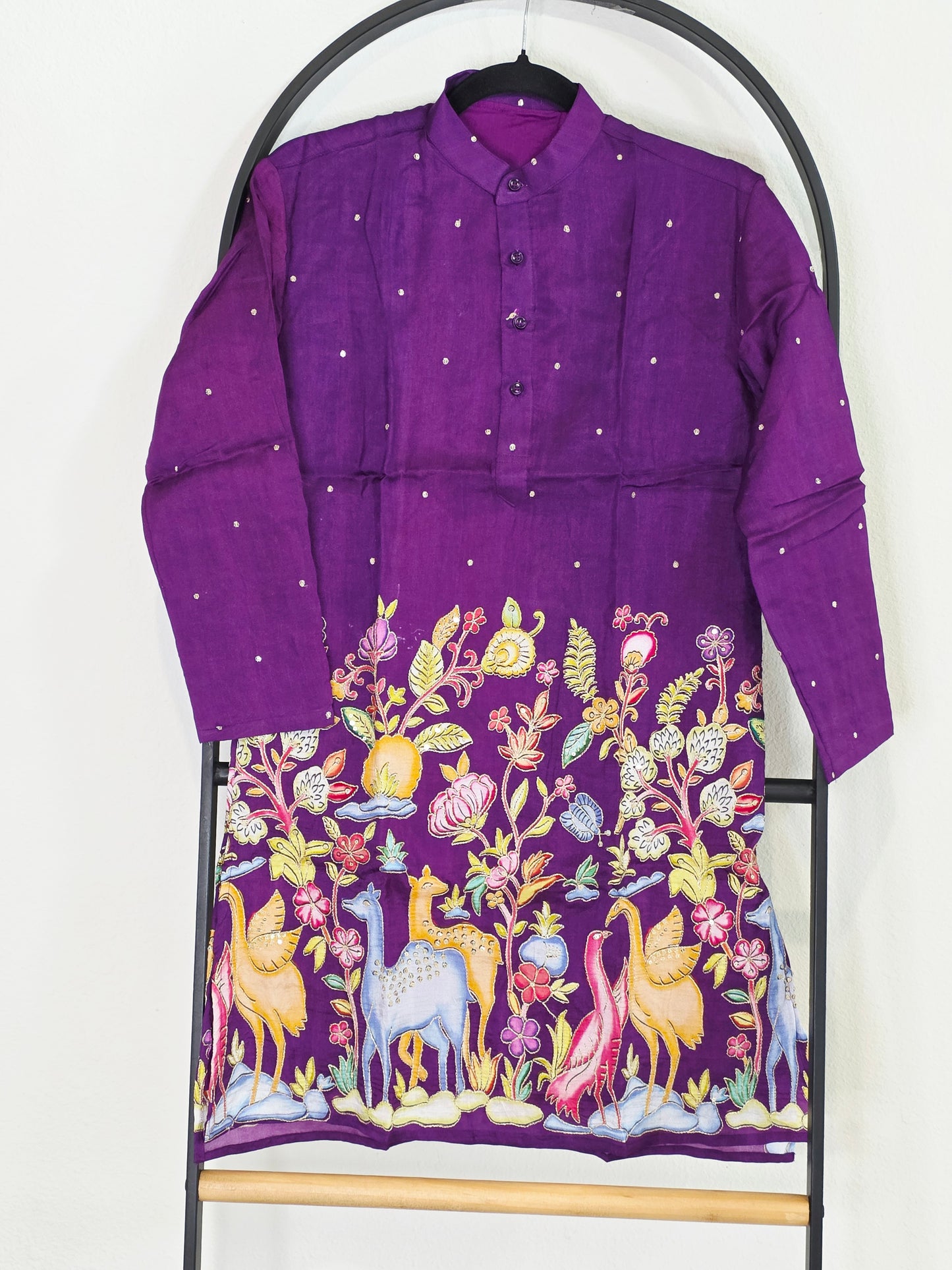 Royal Orchid Purple Kalamkari Tussar Rawsilk Kurta for Boys | Luxury Embroidery Festive Wear | Age 10