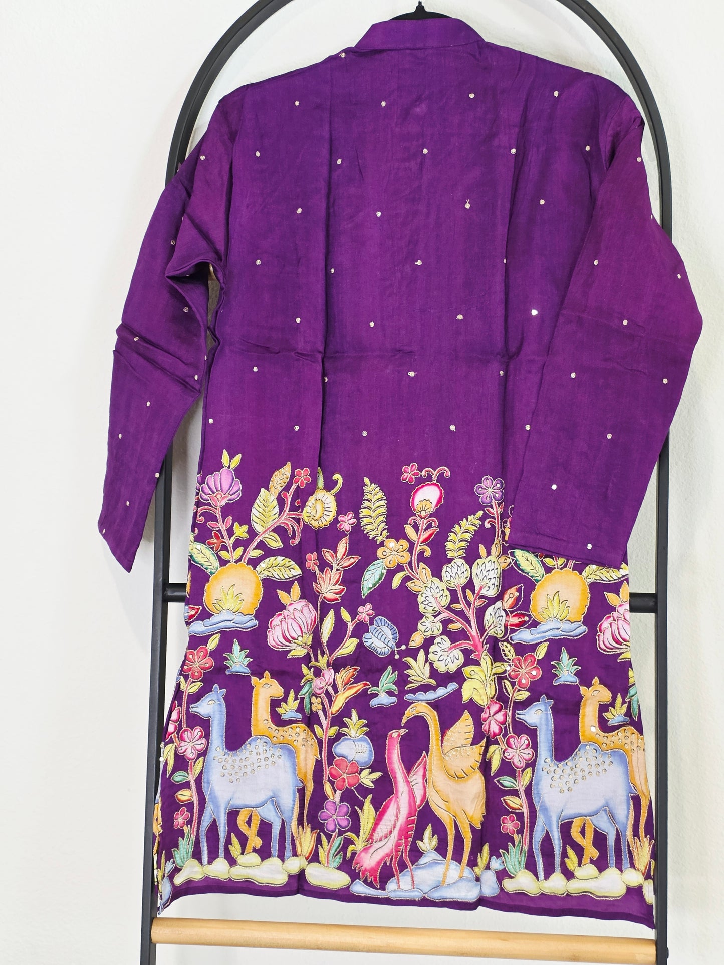 Royal Orchid Purple Kalamkari Tussar Rawsilk Kurta for Boys | Luxury Embroidery Festive Wear | Age 10