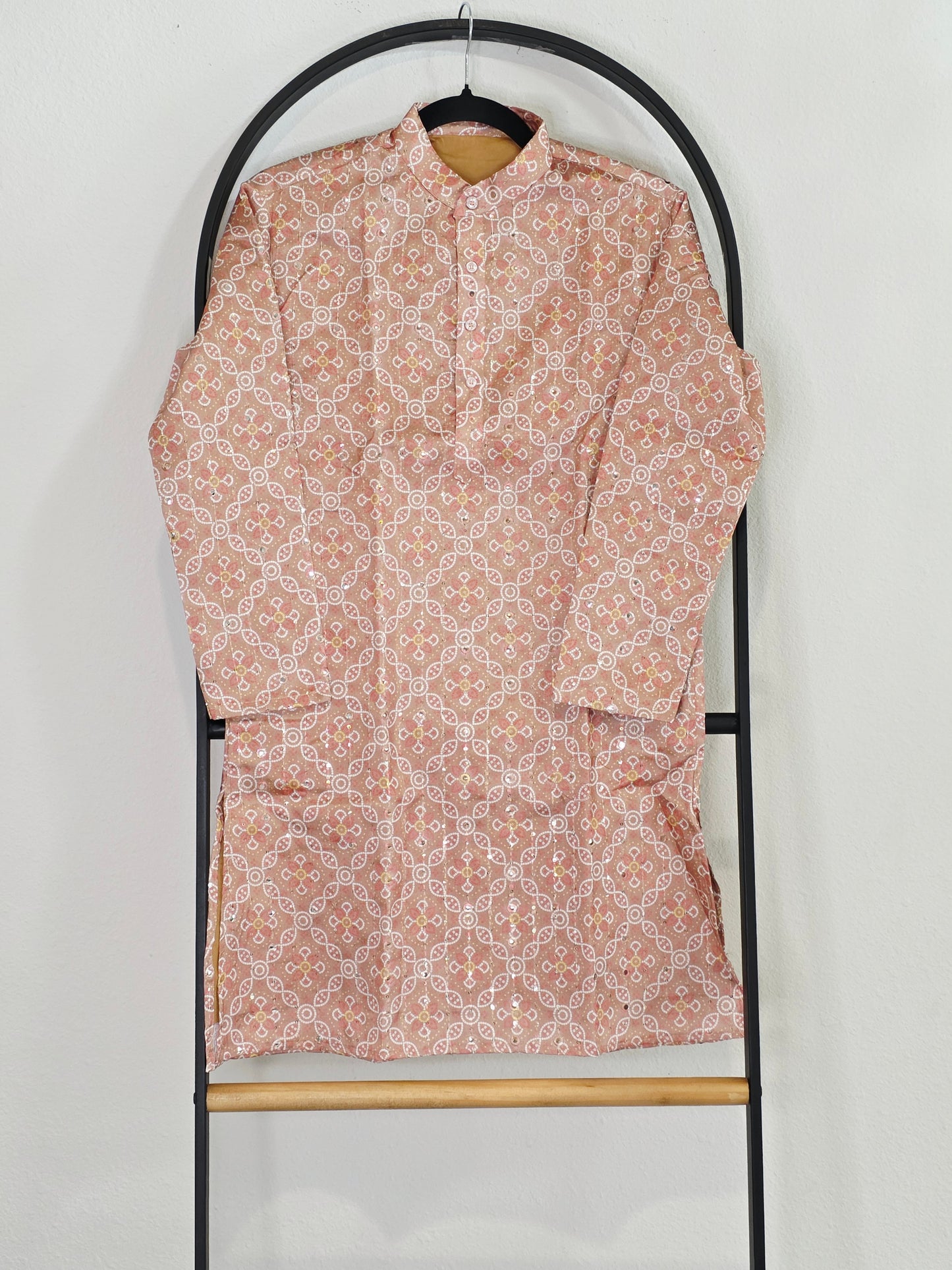 Patola Print Tussar Silk Kurta for Boys | Dusty Rose, Foil Mirror & Silver Sequin Work | Age 10 | Premium Indian Festive & Wedding Ethnic Wear