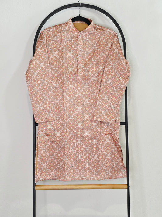 Patola Print Tussar Silk Kurta for Boys | Dusty Rose, Foil Mirror & Silver Sequin Work | Age 10 | Premium Indian Festive & Wedding Ethnic Wear