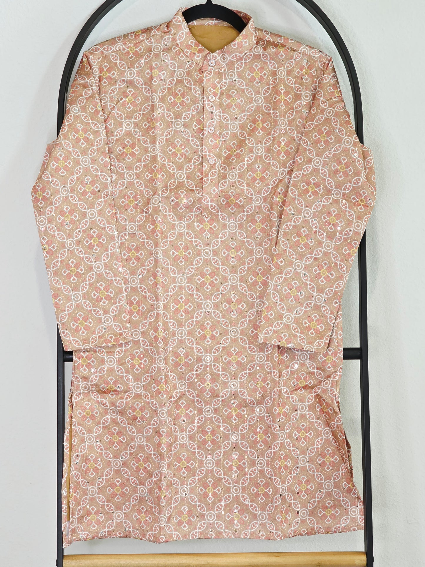 Patola Print Tussar Silk Kurta for Boys | Dusty Rose, Foil Mirror & Silver Sequin Work | Age 10 | Premium Indian Festive & Wedding Ethnic Wear