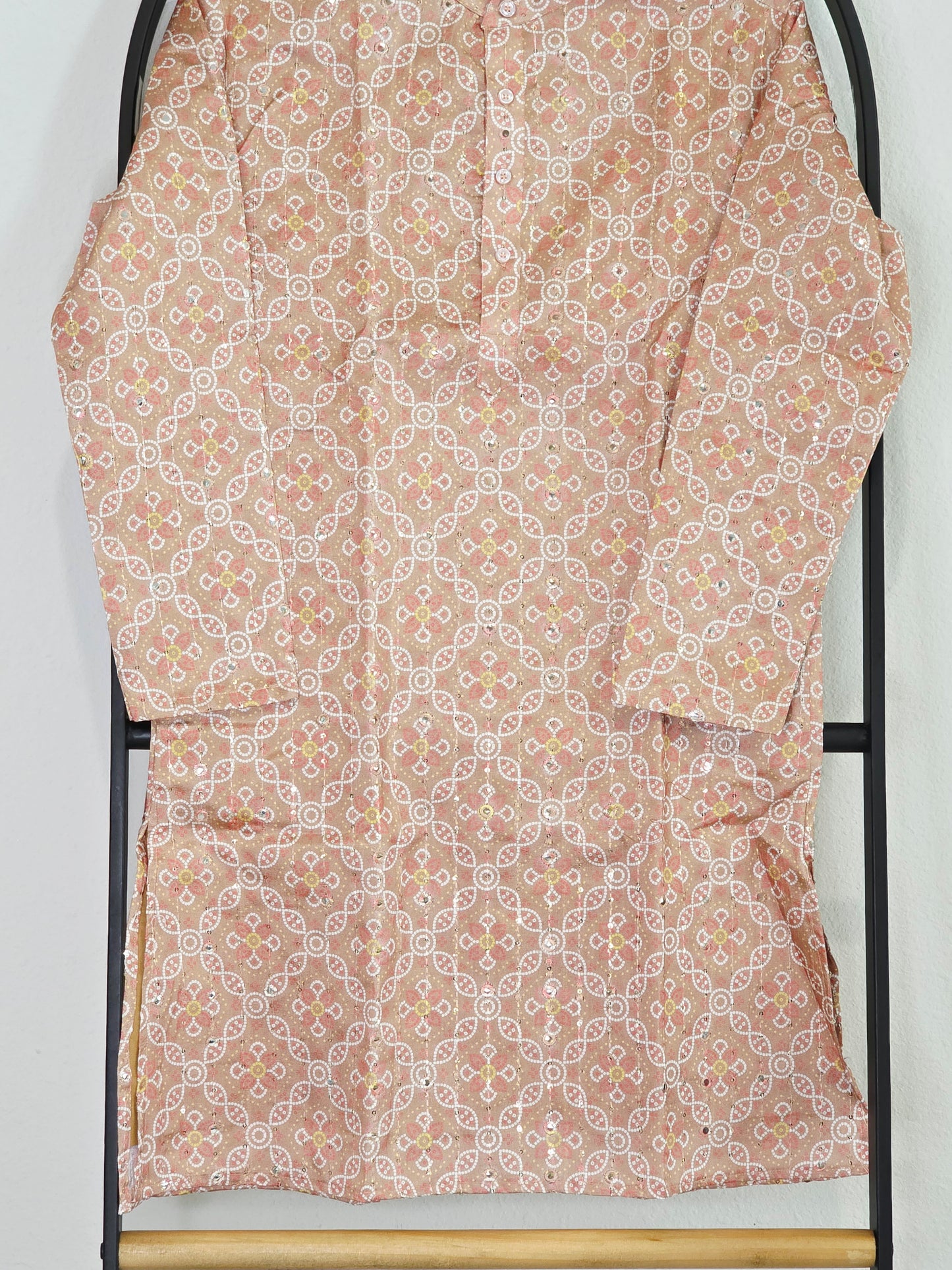Patola Print Tussar Silk Kurta for Boys | Dusty Rose, Foil Mirror & Silver Sequin Work | Age 10 | Premium Indian Festive & Wedding Ethnic Wear