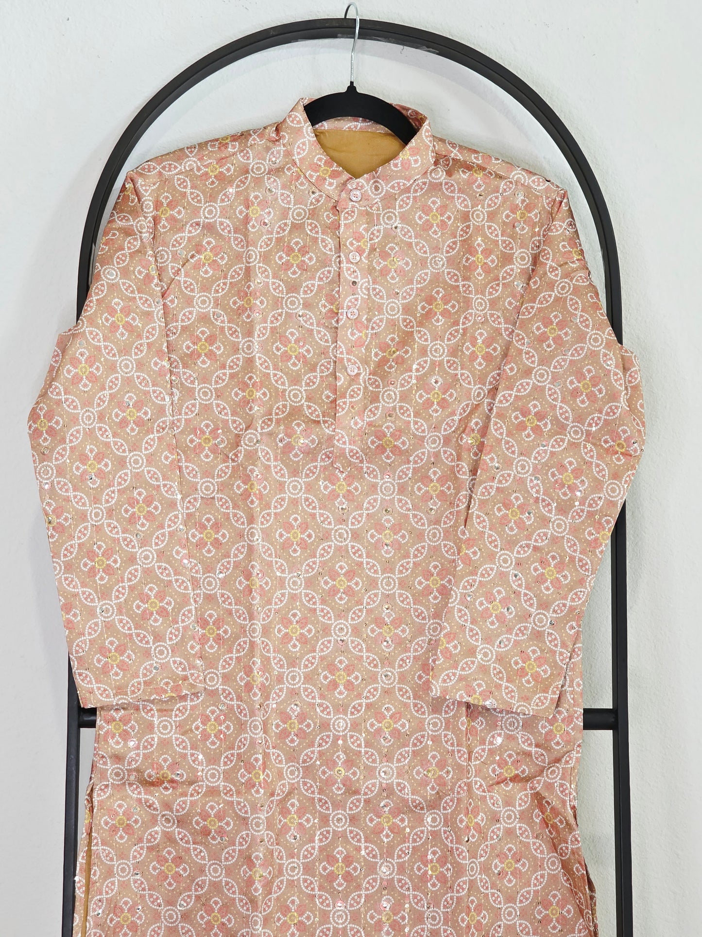 Patola Print Tussar Silk Kurta for Boys | Dusty Rose, Foil Mirror & Silver Sequin Work | Age 10 | Premium Indian Festive & Wedding Ethnic Wear