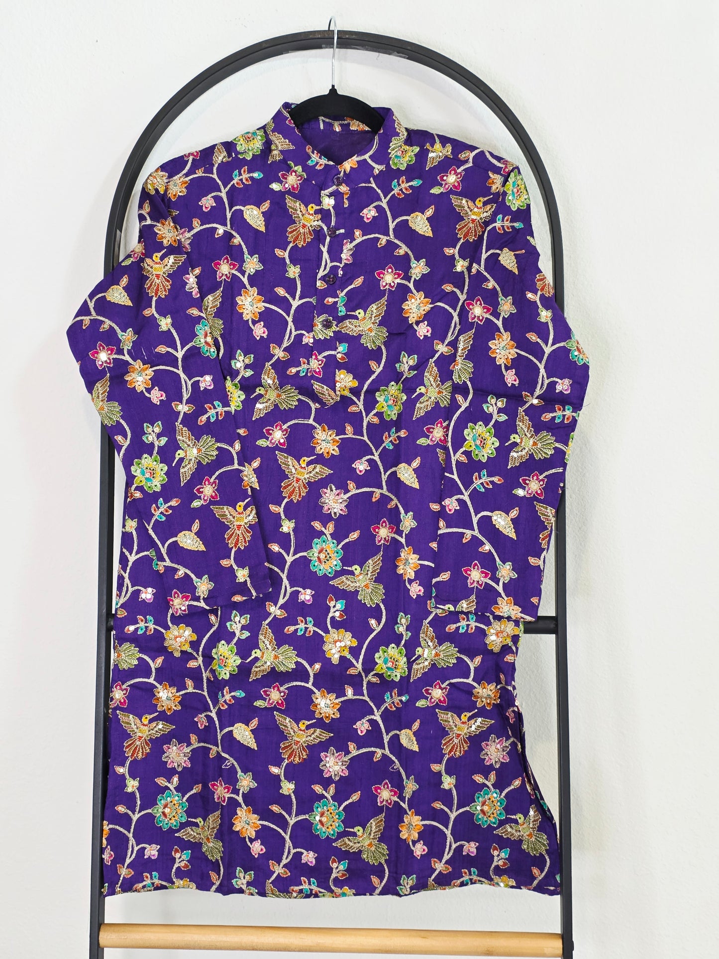 Royal Violet Kalamkari Tussar Rawsilk Kurta for Boys | Luxury Embroidery Festive Wear | Age 10