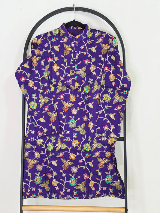 Royal Violet Kalamkari Tussar Rawsilk Kurta for Boys | Luxury Embroidery Festive Wear | Age 10