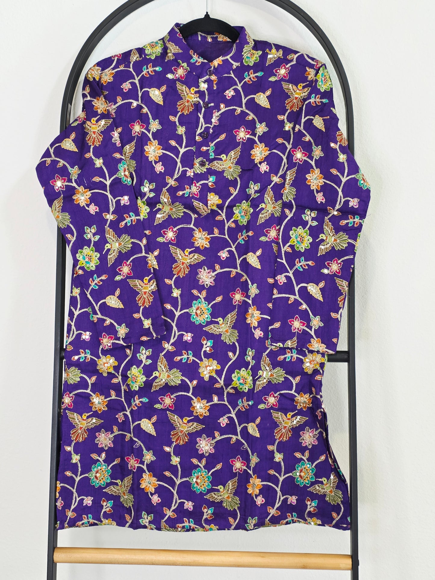 Royal Violet Kalamkari Tussar Rawsilk Kurta for Boys | Luxury Embroidery Festive Wear | Age 10