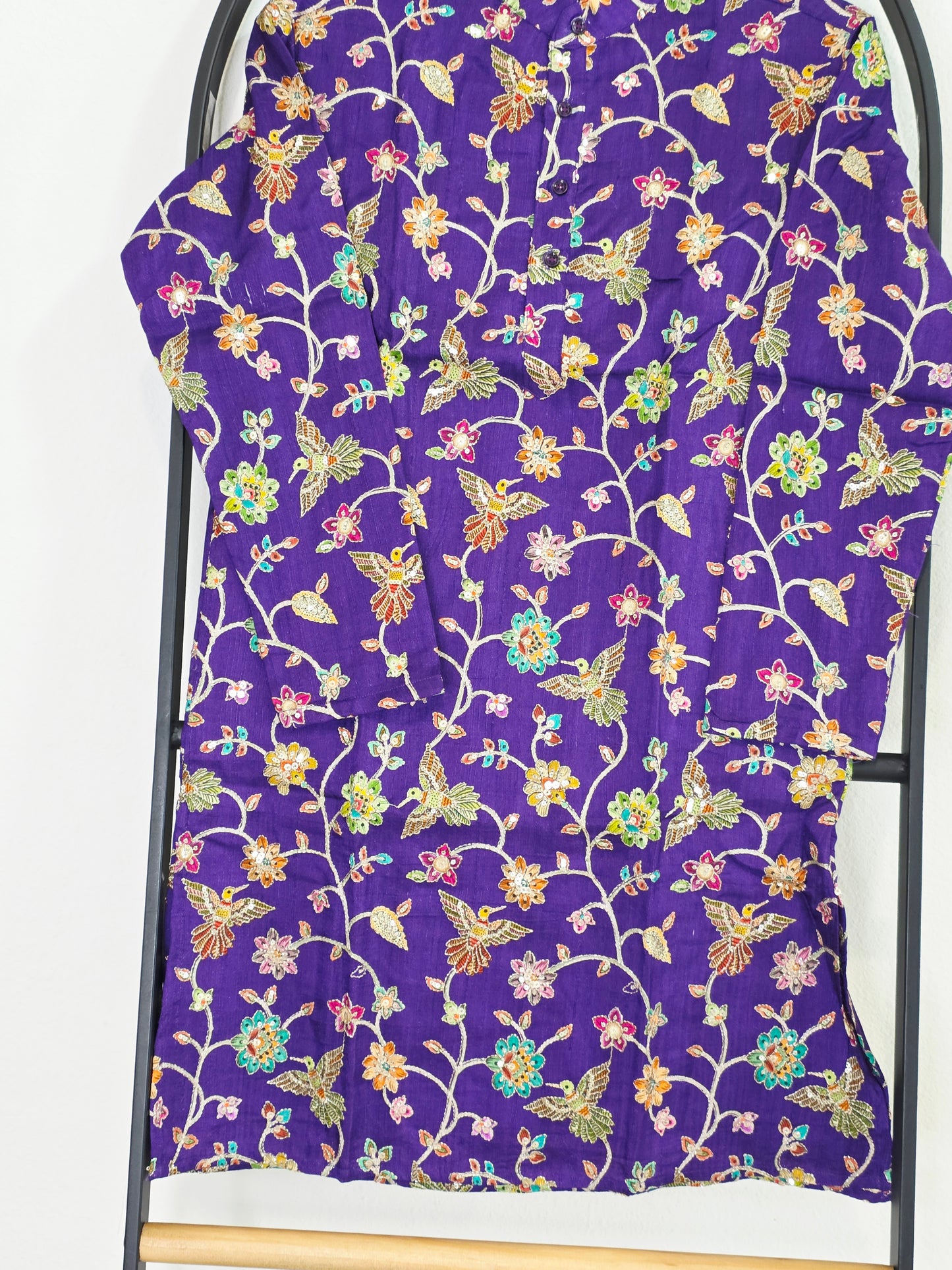 Royal Violet Kalamkari Tussar Rawsilk Kurta for Boys | Luxury Embroidery Festive Wear | Age 10