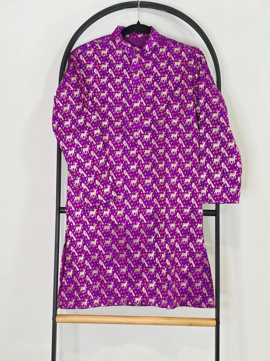 Royal Fuchsia Violet Banarasi Kurta for Boys | Luxury Deer Motif Ethnic Wear | Festive Wedding Kurta for 10 Year Old