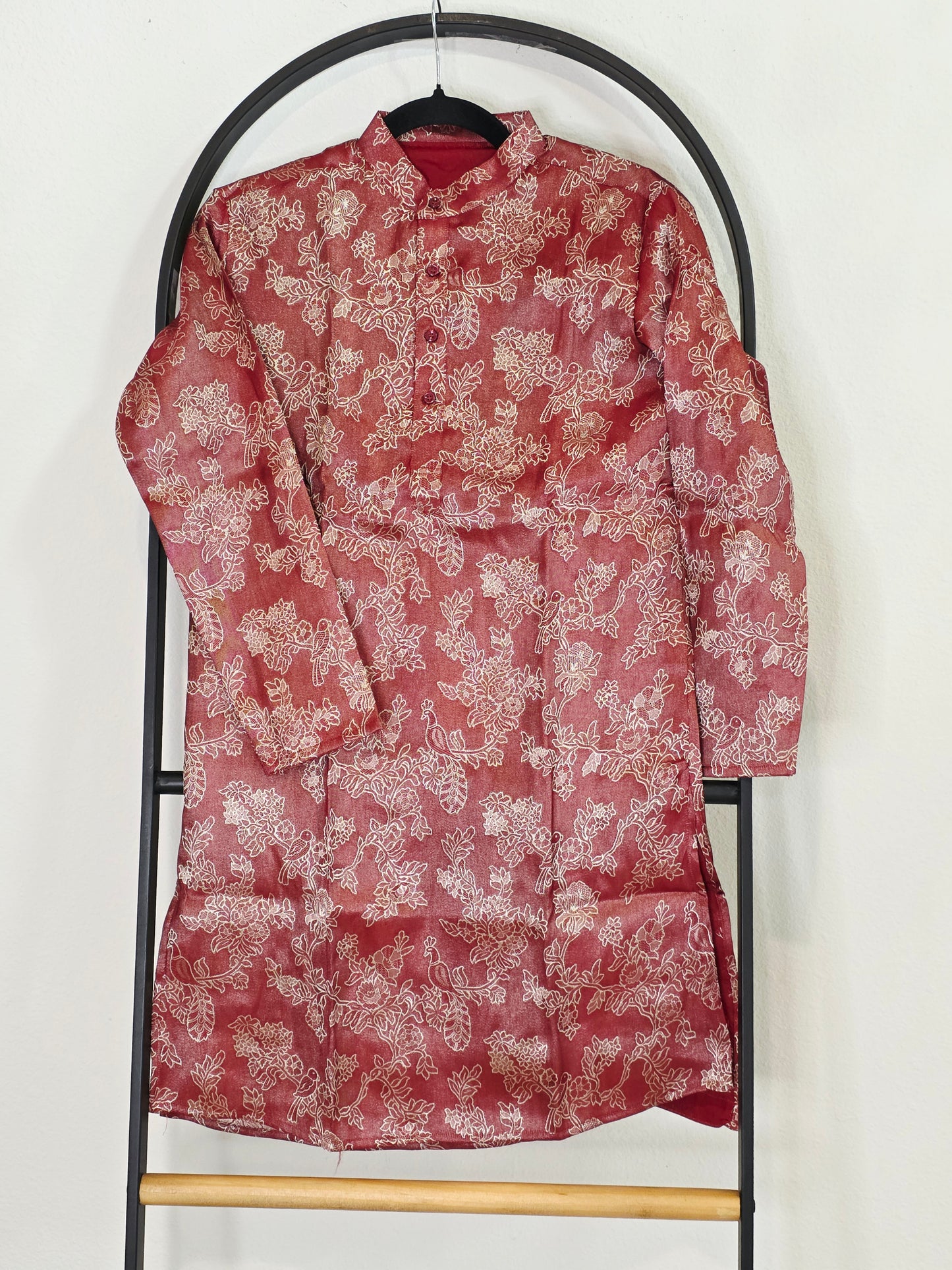Royal Crimson Rose Banarasi Kurta for Boys | Luxury Floral Ethnic Wear | Festive Wedding Kurta for 10 Year Old