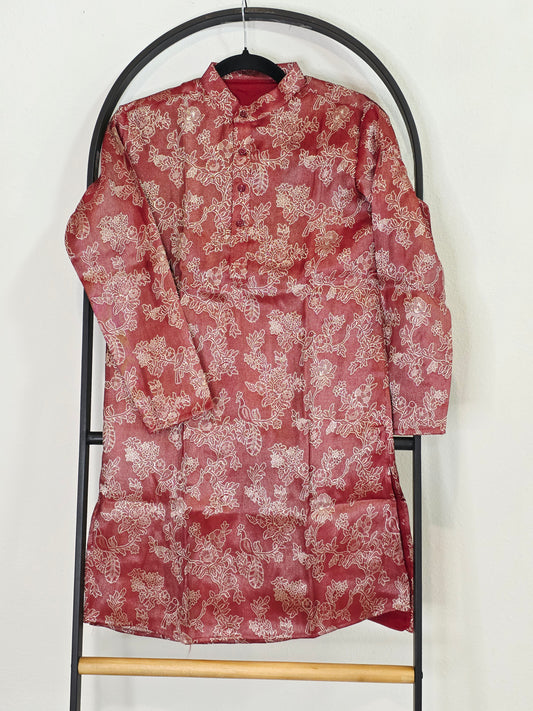 Royal Crimson Rose Banarasi Kurta for Boys | Luxury Floral Ethnic Wear | Festive Wedding Kurta for 10 Year Old
