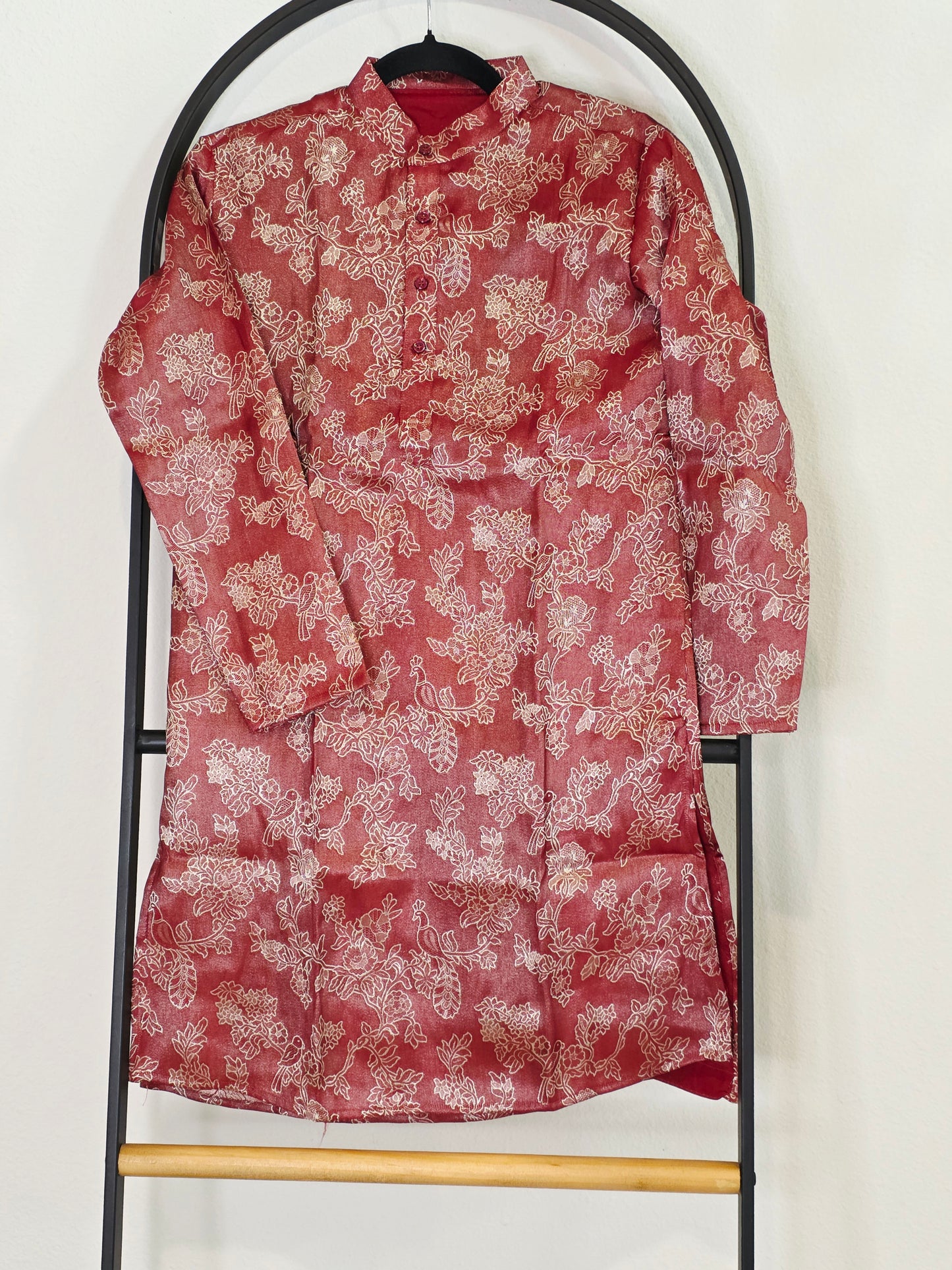 Royal Crimson Rose Banarasi Kurta for Boys | Luxury Floral Ethnic Wear | Festive Wedding Kurta for 10 Year Old