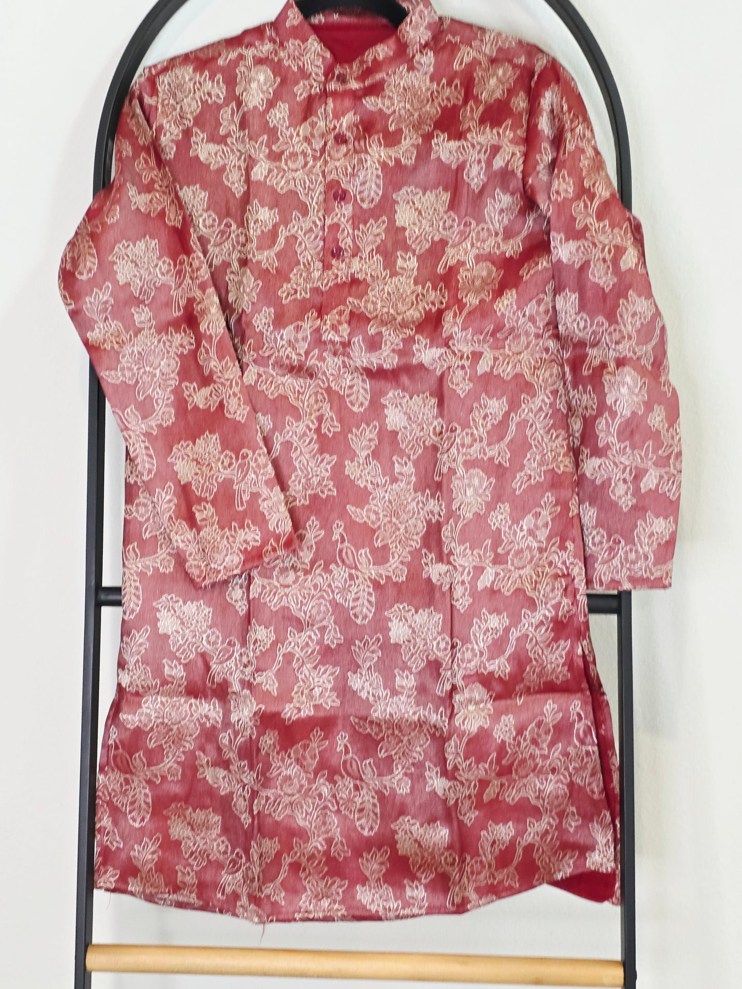 Royal Crimson Rose Banarasi Kurta for Boys | Luxury Floral Ethnic Wear | Festive Wedding Kurta for 10 Year Old