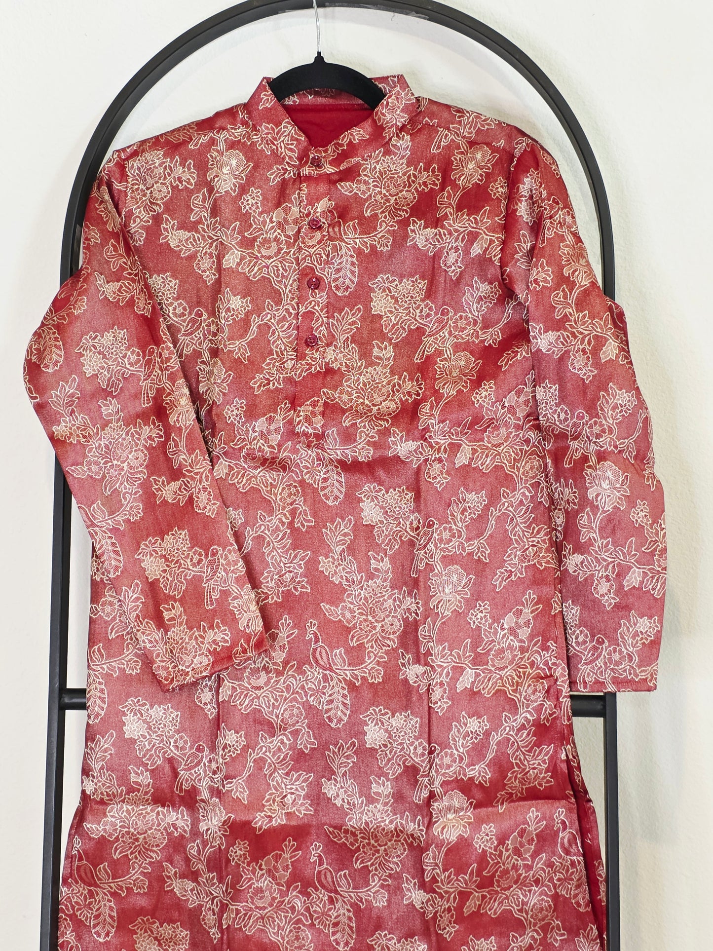 Royal Crimson Rose Banarasi Kurta for Boys | Luxury Floral Ethnic Wear | Festive Wedding Kurta for 10 Year Old