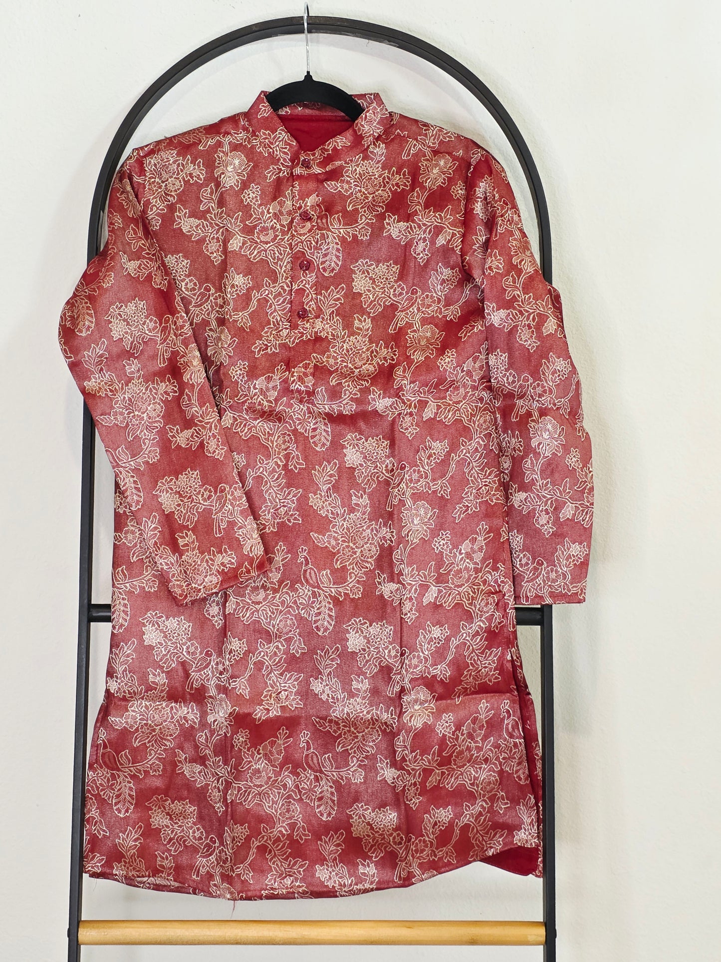 Royal Crimson Rose Banarasi Kurta for Boys | Luxury Floral Ethnic Wear | Festive Wedding Kurta for 10 Year Old