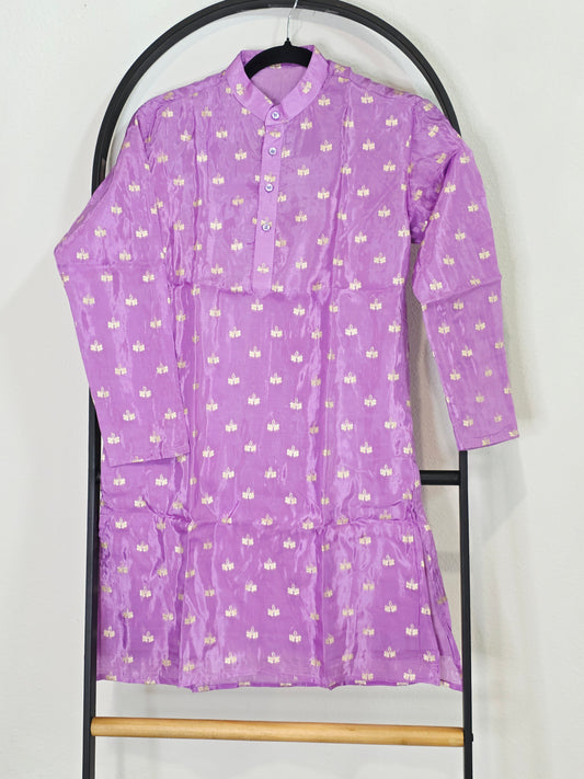 Munga Banarasi Crepe Silk Kurta for Boys | Lavender Gold Zari Butterfly | Age 10 | Festive & Wedding Ethnic Wear