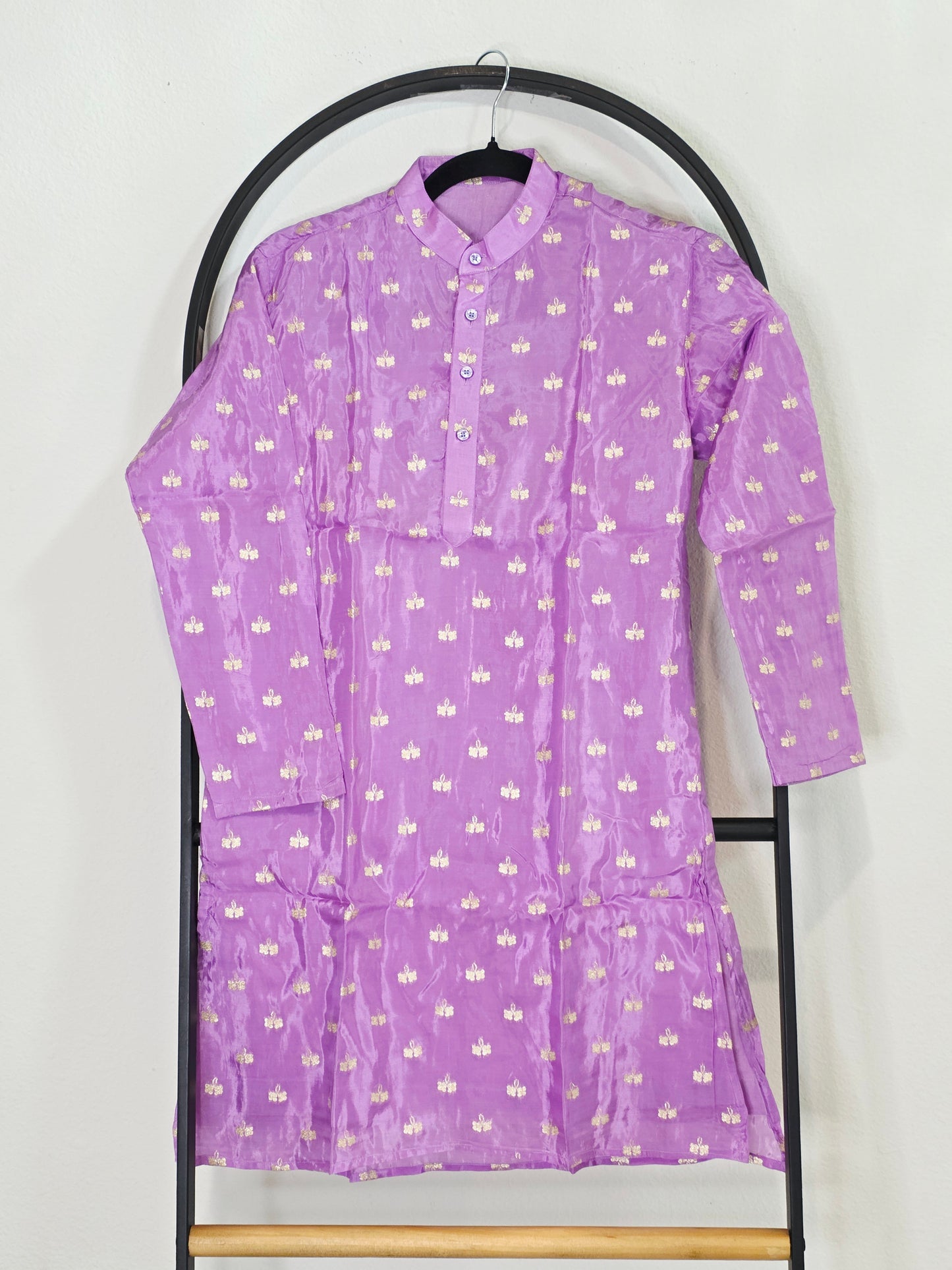Munga Banarasi Crepe Silk Kurta for Boys | Lavender Gold Zari Butterfly | Age 10 | Festive & Wedding Ethnic Wear