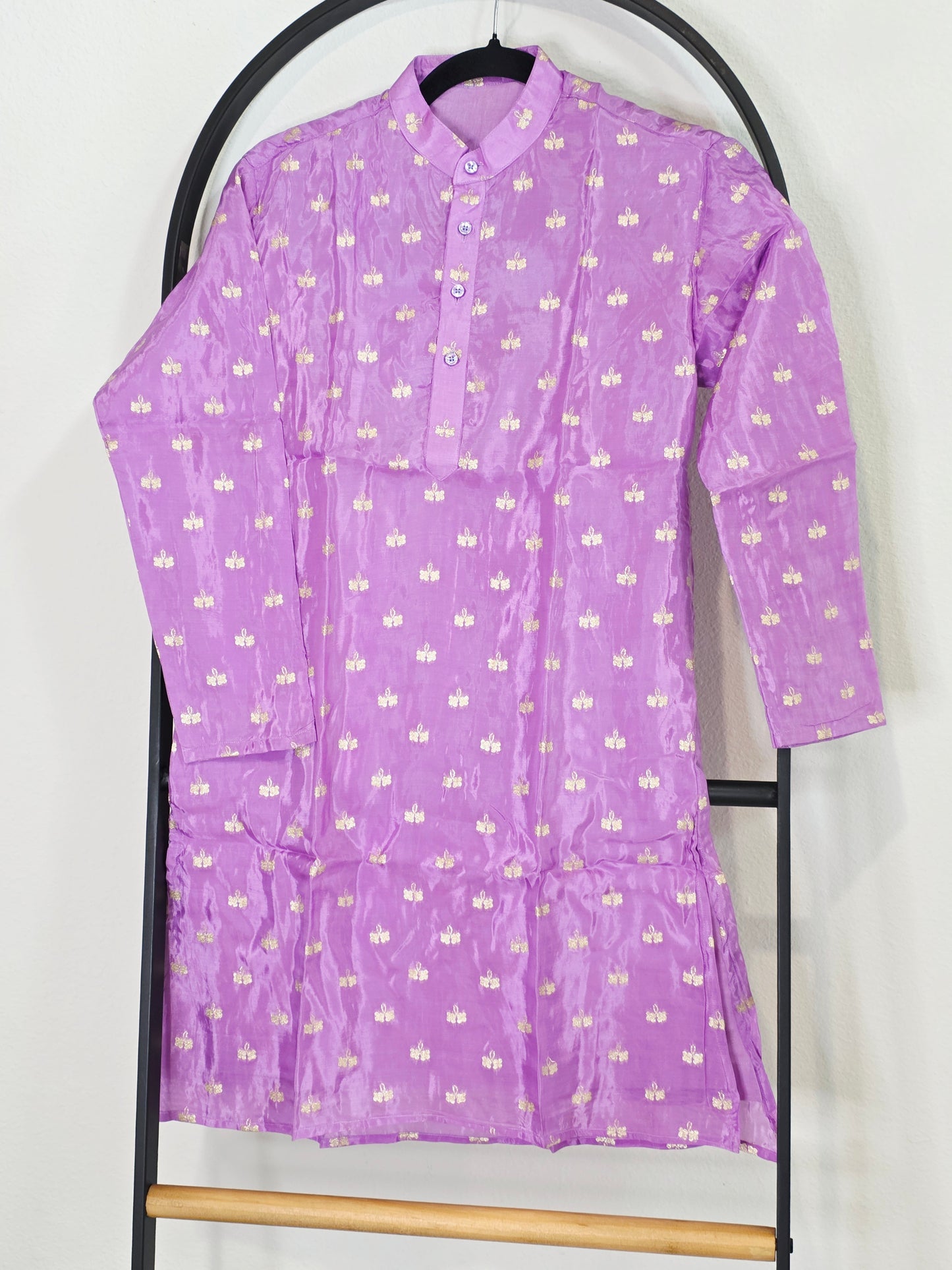 Munga Banarasi Crepe Silk Kurta for Boys | Lavender Gold Zari Butterfly | Age 10 | Festive & Wedding Ethnic Wear