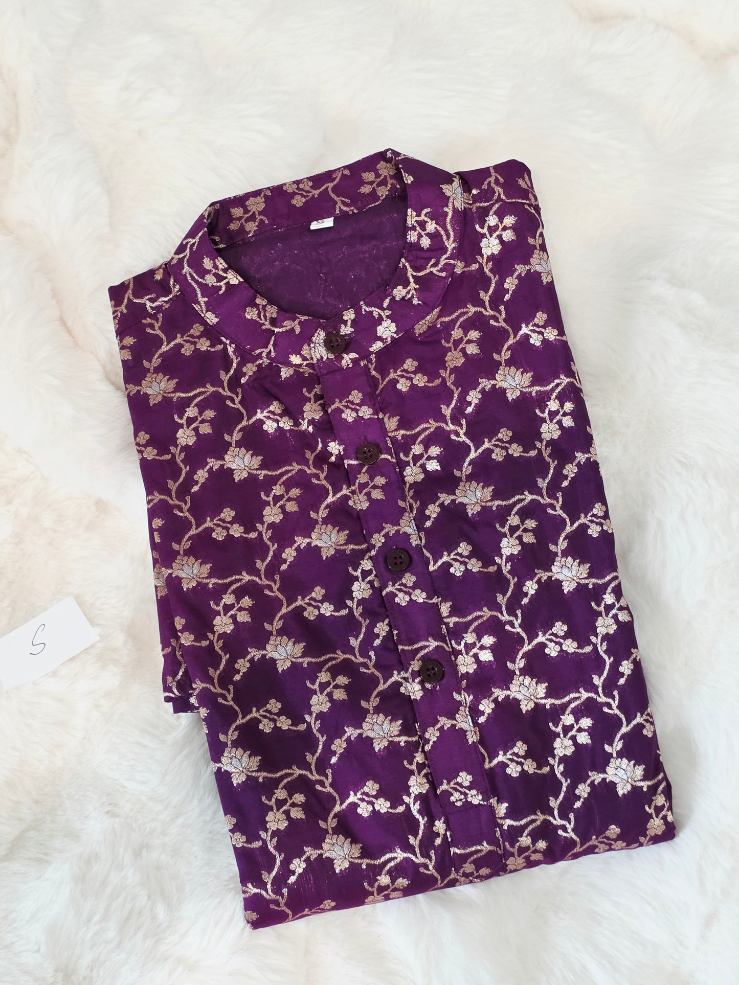 Royal Plum Purple Banarasi Kurta for Men | Luxury Floral Ethnic Wear | Festive Wedding Kurta Small Size