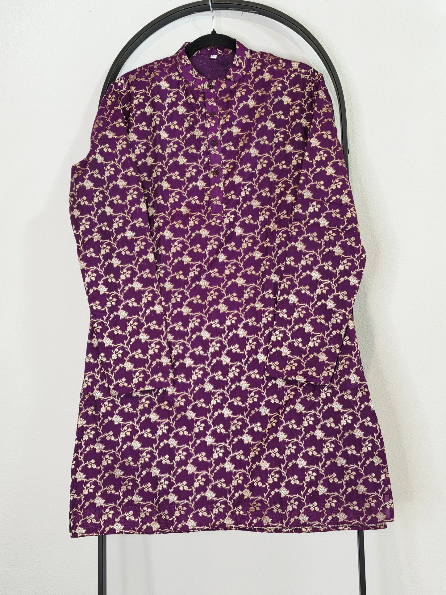 Royal Plum Purple Banarasi Kurta for Men | Luxury Floral Ethnic Wear | Festive Wedding Kurta Small Size