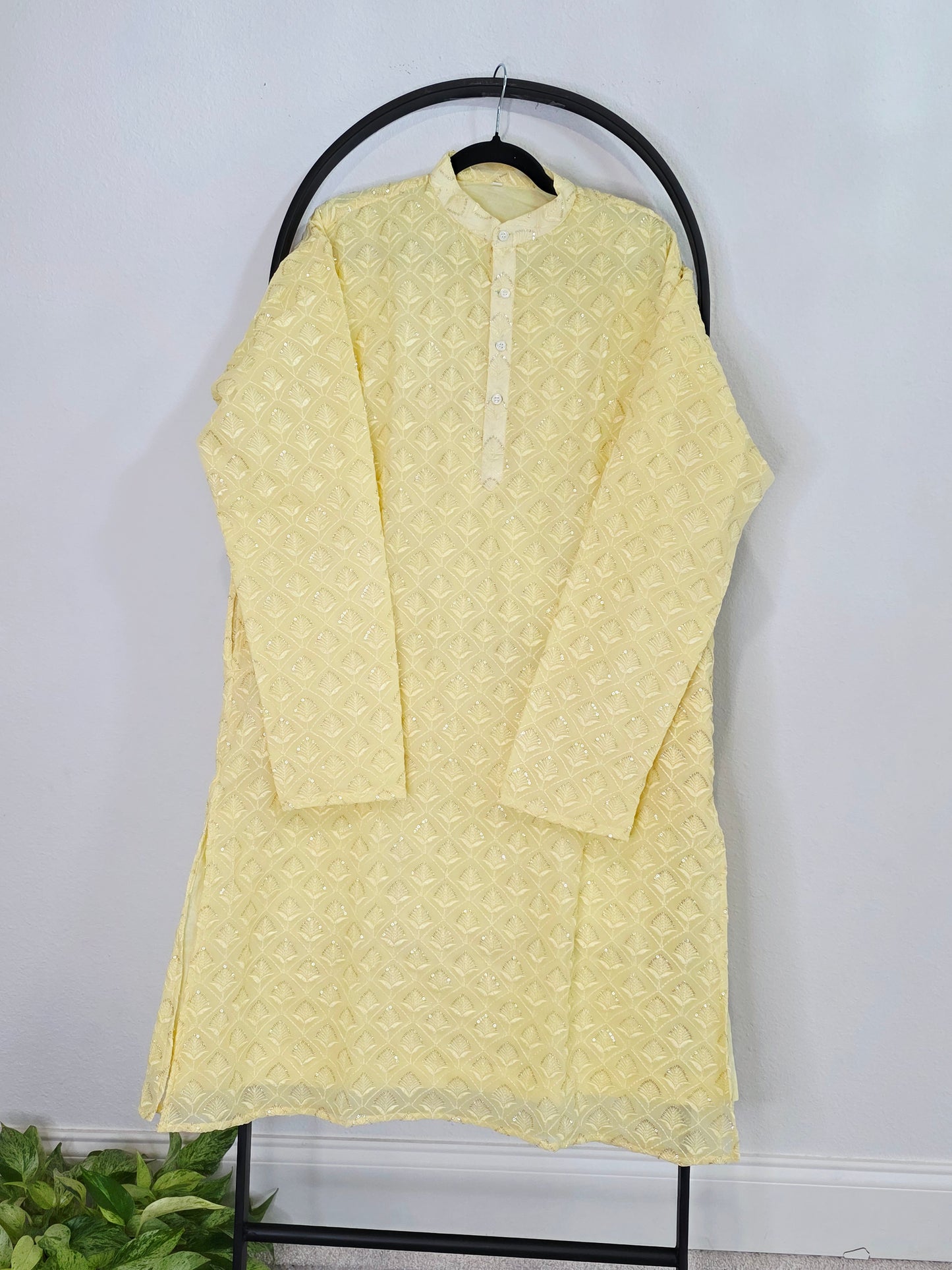 Luxury Buttercream Yellow Georgette Chikankari Kurta | XL