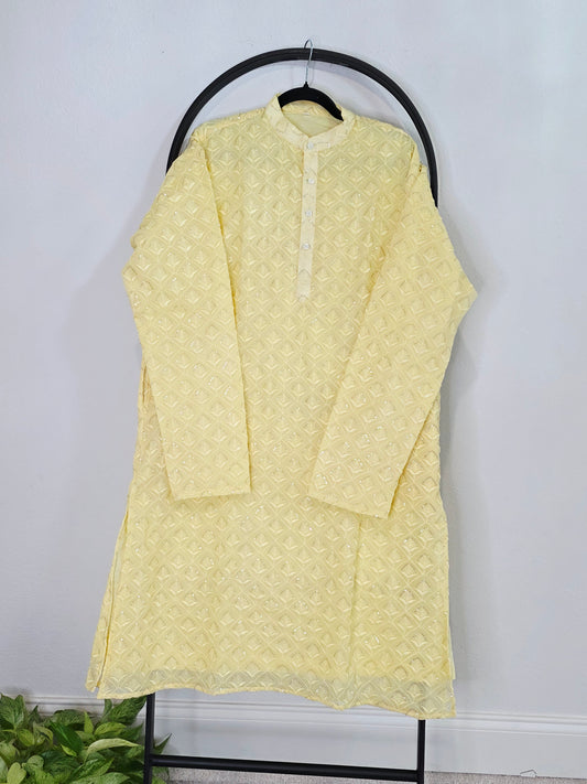 Luxury Buttercream Yellow Georgette Chikankari Kurta | XL
