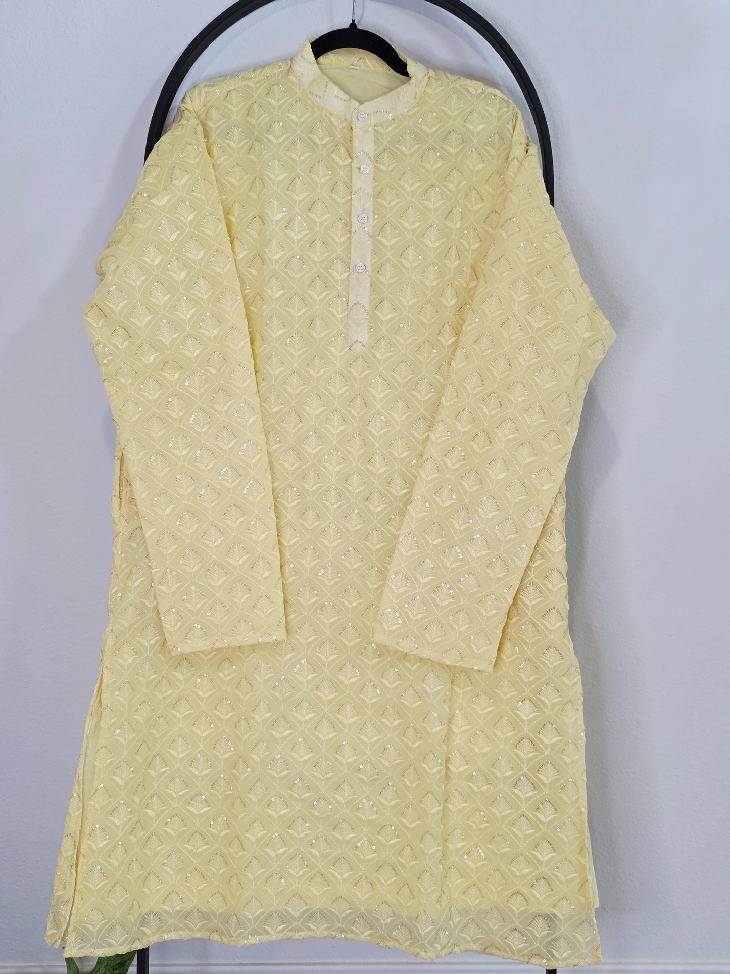 Luxury Buttercream Yellow Georgette Chikankari Kurta | XL