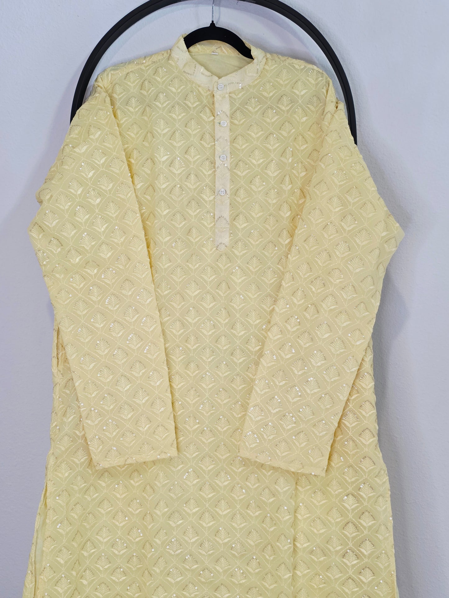 Luxury Buttercream Yellow Georgette Chikankari Kurta | XL