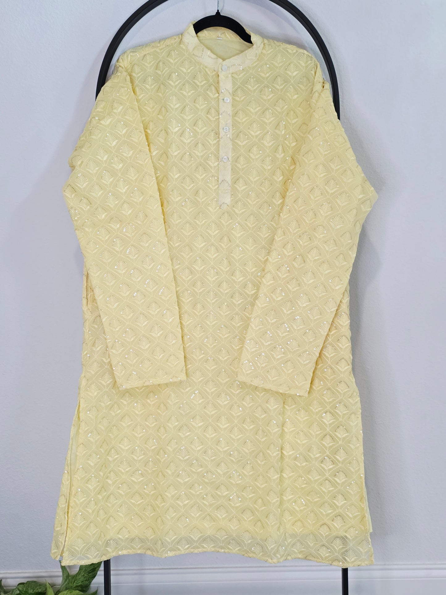 Luxury Buttercream Yellow Georgette Chikankari Kurta | XL