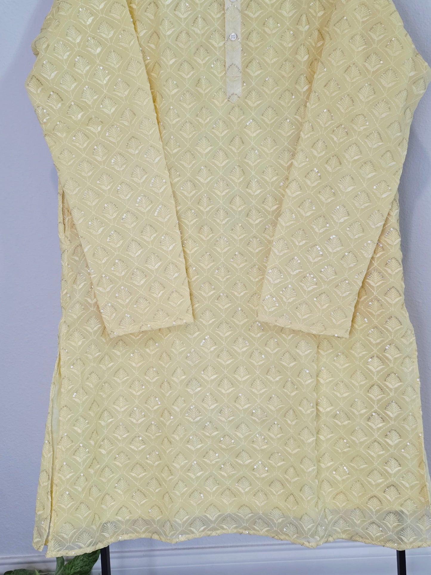 Luxury Buttercream Yellow Georgette Chikankari Kurta | XL