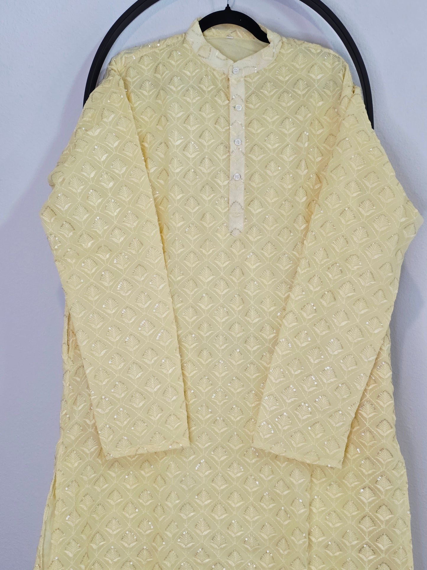 Luxury Buttercream Yellow Georgette Chikankari Kurta | XL