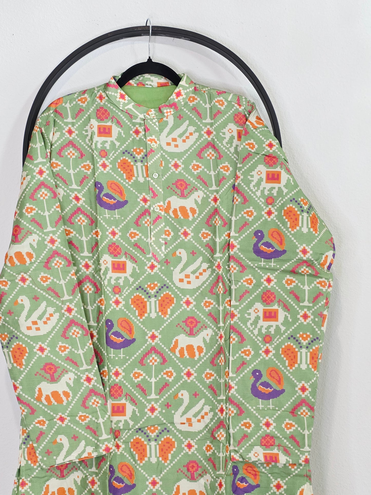 Luxury Mint Pistachio Patola Print Tussar Rawsilk Kurta for Men | XL Festive Ethnic Wear