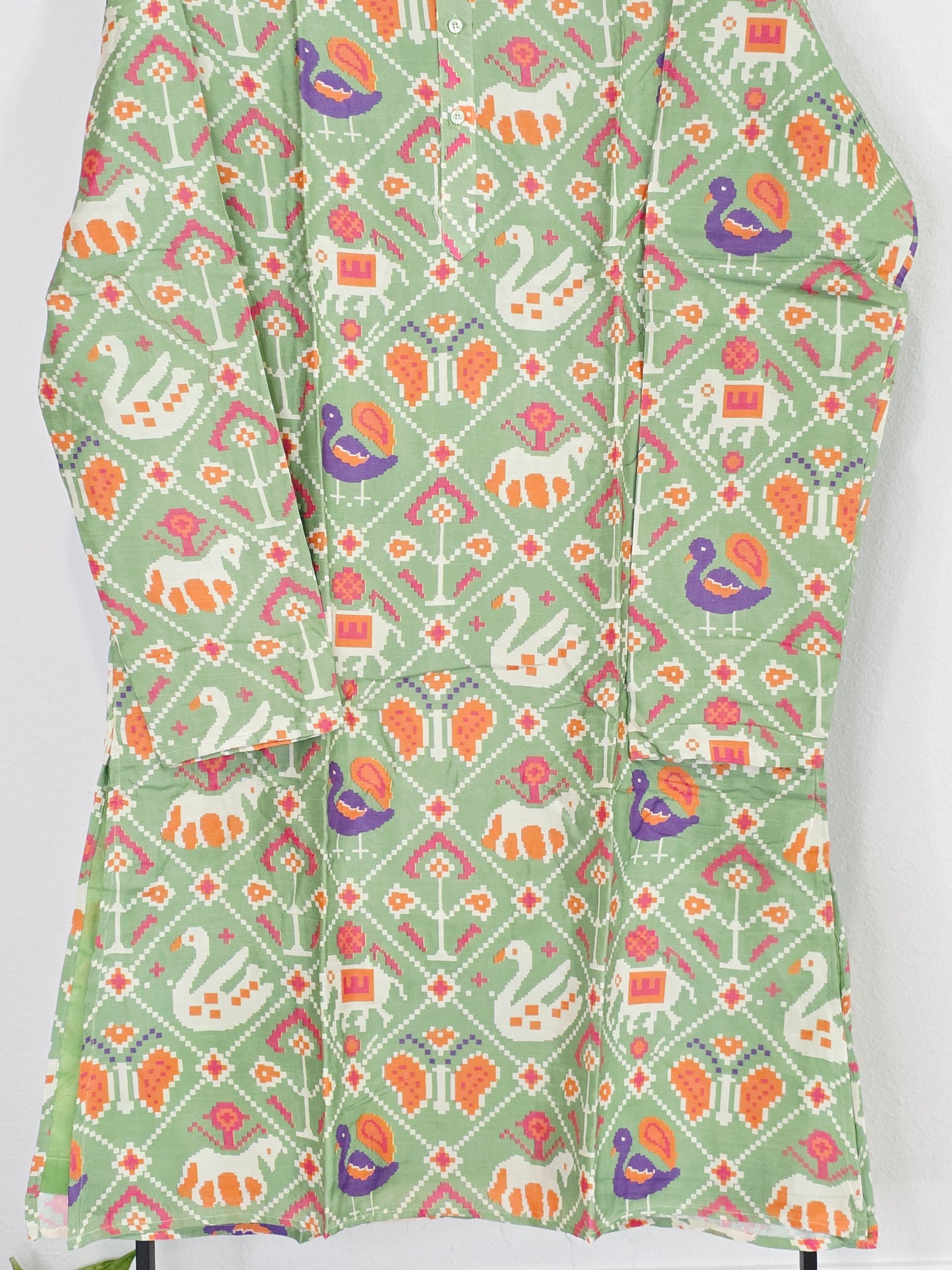 Luxury Mint Pistachio Patola Print Tussar Rawsilk Kurta for Men | XL Festive Ethnic Wear